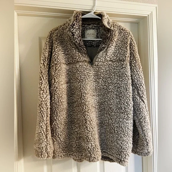 Altar'd State Cozy Brown Fleece Jacket Quarter Zip Pullover Size Small Like New - Picture 4 of 4